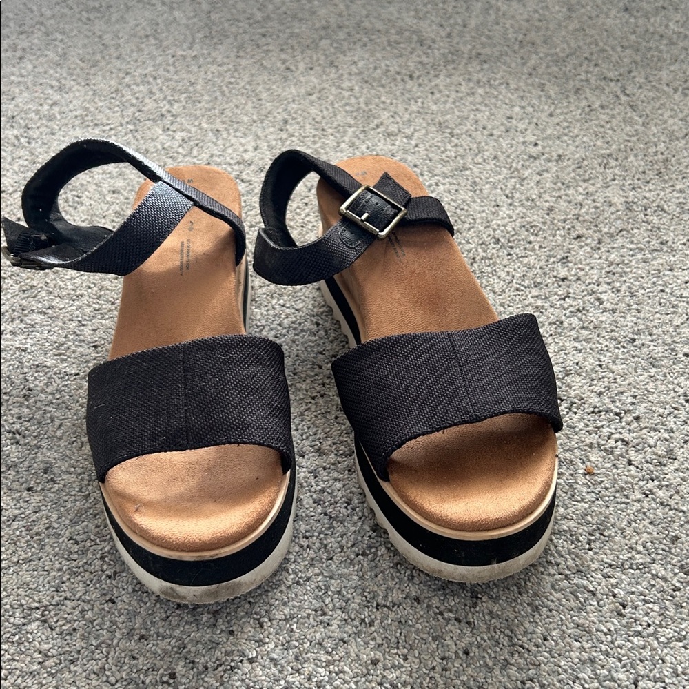 Toms Black Platform Sandals with Ankle Strap